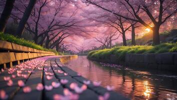 Cherry Blossoms Along River Path photo