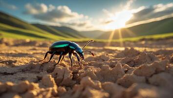 Emerald Beetle Walking on the Field photo