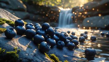 Blueberry on Rock Near Waterfall photo