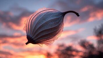 Translucent Leaf on Sunset Background photo