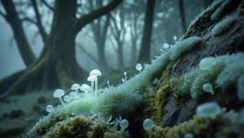 Glowing Mushroom in Misty Forest photo