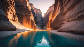 River in Sandstone Canyon at Sunset photo
