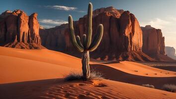 Cactus in Desert Landscape with Sandstone Formation Scenery photo