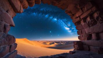 Desert Landscape with Stars Through Brick Opening photo