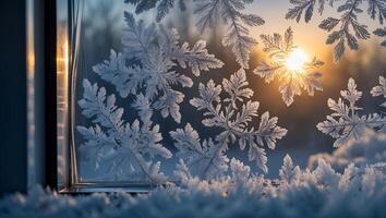 Frost Pattern on Window with Sun Behind photo