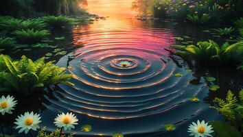Water Lily Pond Ripple at Sunset photo