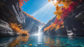 Waterfall in Autumn Canyon Landscape photo