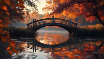 Bridge Over Water in Autumn Landscape photo