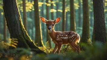 Spotted Fawn in Forest photo