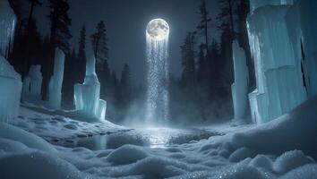 Winter Landscape with Snow Covered Forest and Full Moon photo