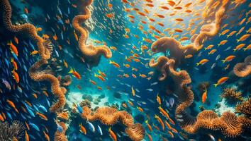 Fish Swarm in Coral Reef Water photo
