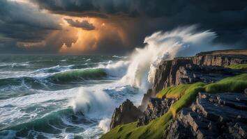 Ocean Wave Crashing Cliff During Storm photo
