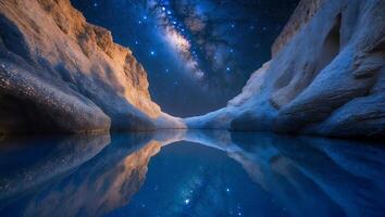 Milky Way and Canyon Reflecting in Water photo