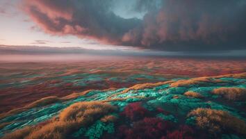 Dramatic Landscape with Clouds and Colorful Ground photo
