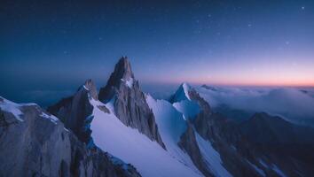 Snowy Mountain Under Starry Night Sky photo