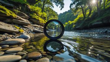 River Scenery with Round Filter on Pebble Beach photo