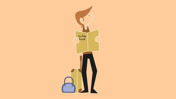 A stylized illustration of a man reading a newspaper while standing on a street. The scene captures a casual moment, vector