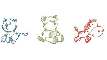 Playful outline colored zoo animals design elements, ideal for children's story books, featuring simplified and friendly animal illustrations vector