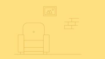 An outline illustration of a simple interior with a chair placed in the room. The room features a wallpapered wall vector