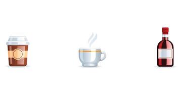 Illustration of various types of hot coffee cups, each with unique designs and steam rising, representing different coffee drinks vector