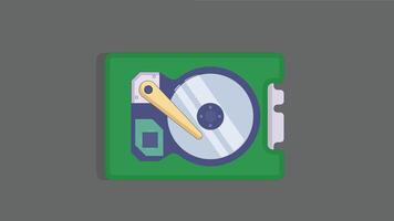 Detailed illustration of an opened hard disk showing internal components like the spinning platter and read write arm vector