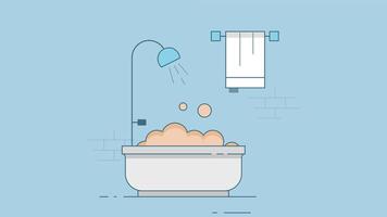 Illustration of a bathroom featuring a bathtub with a towel hanger, creating a serene and clean bathroom environment vector