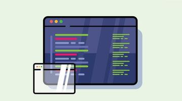 Illustration of a programming and coding screen displaying app development interface vector