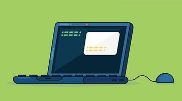Illustration of a laptop monitor with a mouse beside it and connected to it vector