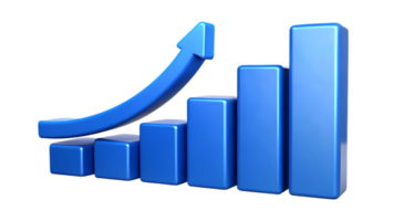 A blue bar chart with an upward arrow png