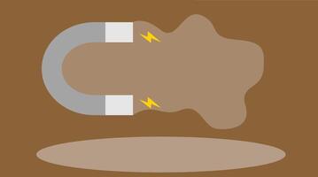 An illustration showing the powerful attraction of a magnet, with visible magnetic fields and objects being pulled towards it, demonstrating the force of magnetism in action vector