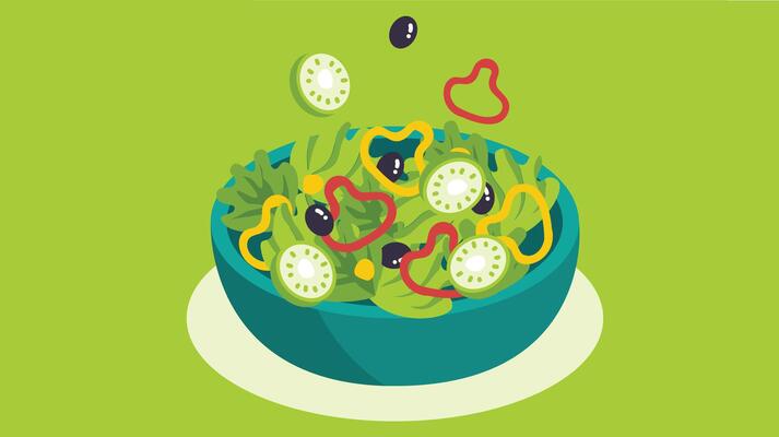 A vibrant salad plate filled with fresh vegetables, greens, and healthy toppings, offering a nutritious and colorful meal option