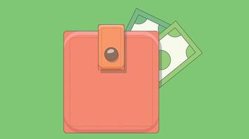 Illustration of a wallet with paper money visibly sticking out, symbolizing financial wealth, spending, or savings vector