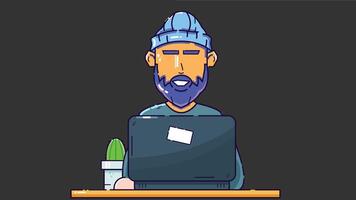 Illustration of a freelancer working on a laptop, symbolizing remote work, creativity, and independence, with a focus on productivity vector