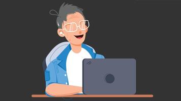Programmer working on a laptop, symbolizing remote work, creativity, and independence, with a focus on productivity in a casual office environment vector