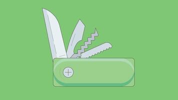 Illustration of an open Swiss knife, showcasing various tools extended, symbolizing versatility and practicality in a compact, multi-functional design vector