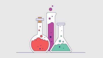 Flat illustration of a chemical bottle filled with liquid, representing a laboratory container used for storing and handling various substances vector