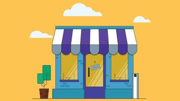 A stylish shop storefront featuring a bold duo-tone color scheme, highlighting modern design with contrasting hues, creating an eye-catching and unique aesthetic for the retail space. vector