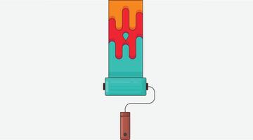 wall paint brush with vibrant colors, painting a wall. The brush, dipped in colorful paint, is shown mid-action, adding a creative touch vector