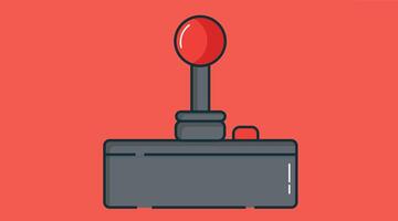 A retro joystick with a classic design, featuring a red button and a black base, used for vintage arcade and console gaming vector