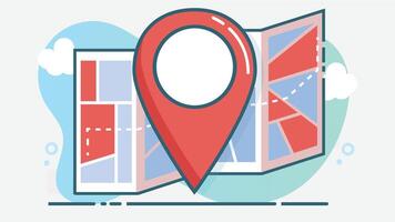 Flat design illustration of a folded paper map showing streets, garden areas, and pathways vector