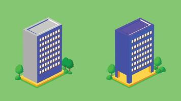 Isometric illustration of city buildings designed as game assets, featuring various architectural styles, streets, and urban elements arranged in an isometric perspective 07 vector
