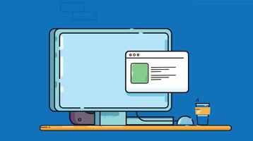 A design illustration of an open laptop displaying a pop-up window, showcasing modern computing features against a clean solid background, highlighting digital technology and user interface vector