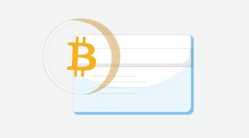 A gold Bitcoin coin featuring the iconic Bitcoin logo embossed on its surface. The coin is shiny and reflective, set against a clean background vector