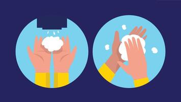 A hand washing with soap, creating lather and bubbles, emphasizing hygiene and cleanliness as part of healthy habits and germ prevention in daily routines vector
