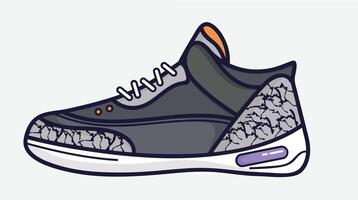 A side view of a sneaker shoe, showcasing its design with detailed laces, sole, and material texture, isolated on a solid background vector