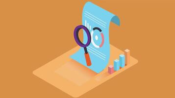 A magnifying glass placed over a statistics report, symbolizing the detailed inspection and verification of data, emphasizing accuracy and precision vector