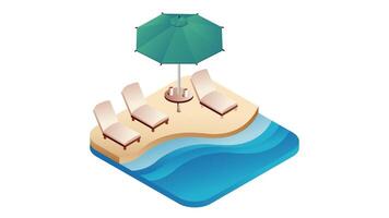 A sandy beach scene featuring long chairs and umbrellas, perfect for a summer day. The setting captures the relaxed vibe of the beach with a clear sky vector