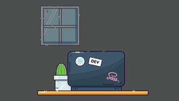 laptop on a desk at night, symbolizing remote work and freelancing, with a calm, focused atmosphere ideal for productivity in a home office setting vector