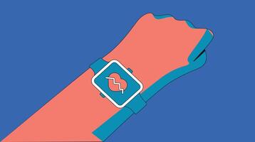A health and fitness application on a smartwatch, providing real-time tracking of workouts, heart rate, sleep, steps, and calories vector