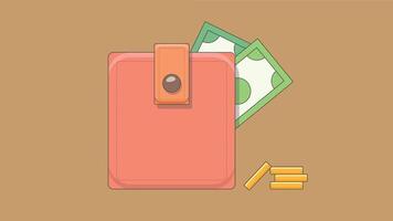 illustration featuring a wallet with money inside surrounded by coins, financial management vector